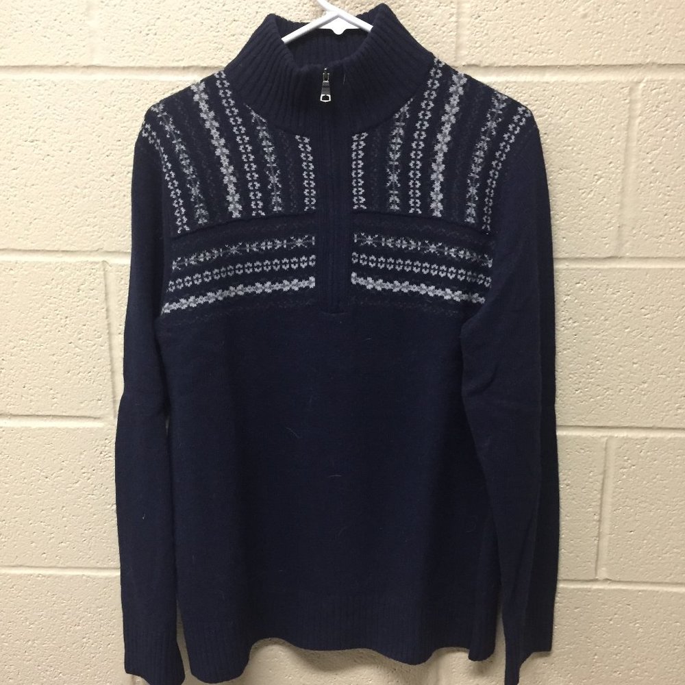 BANANA REPUBLIC MENS FAIRISLE SWEATER, NAVY & GRAY HALF ZIP, LARGE